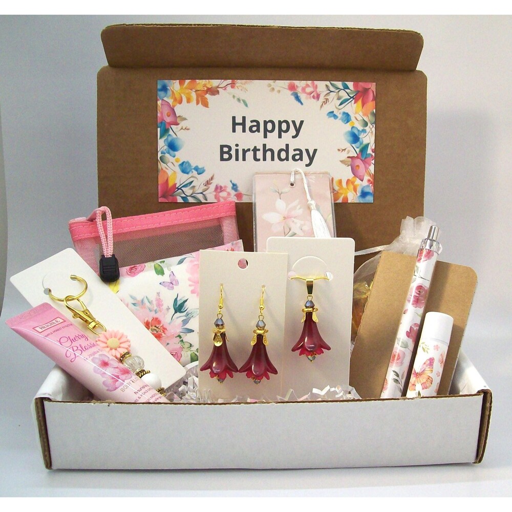 Personalized Gift Basket for Women, Floral Jewelry Set Plus Extras, Artisan Craf
